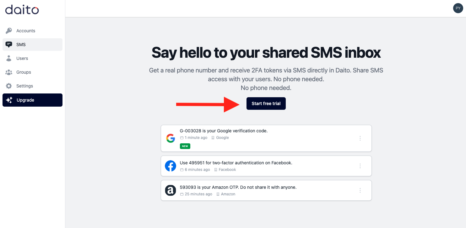 Daito sms 2fa