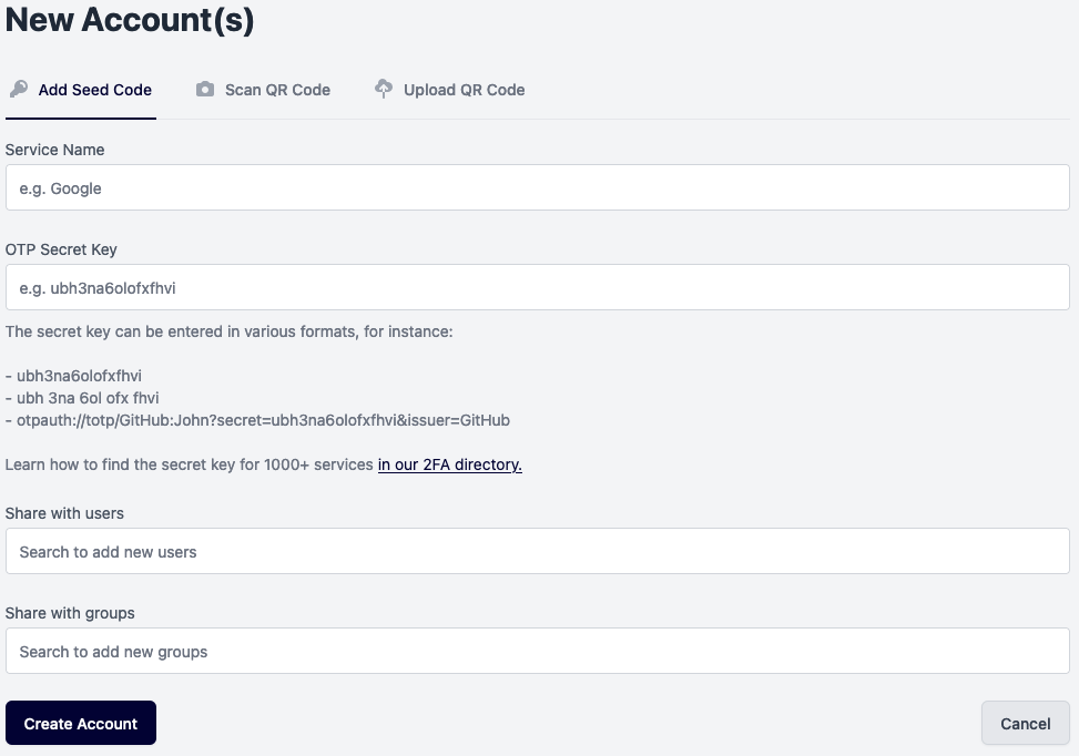 Daito 2fa add a seed code