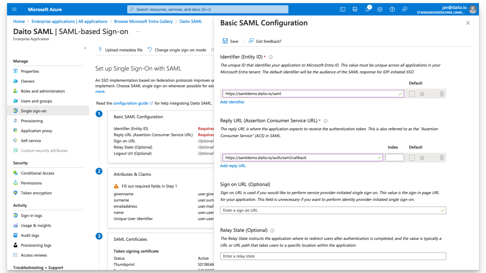Microsoft Saml configuration