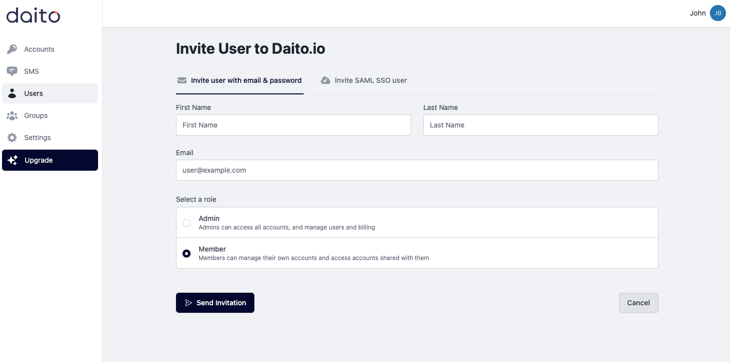 Daito invite users page
