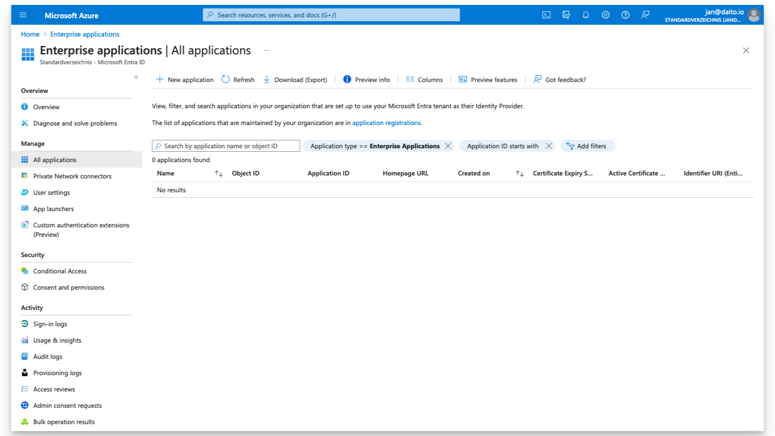 Microsoft Azure application settings