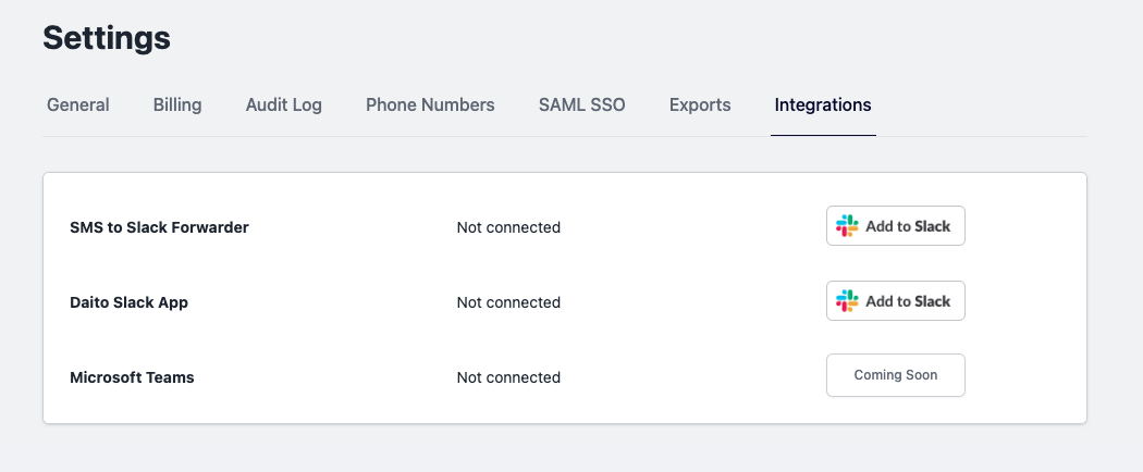 Daito integrations settings