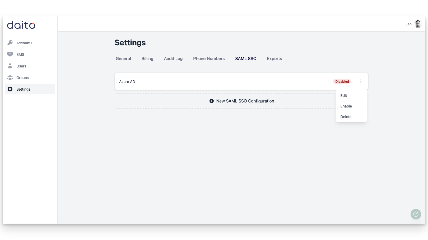 Daito Saml SSO settings