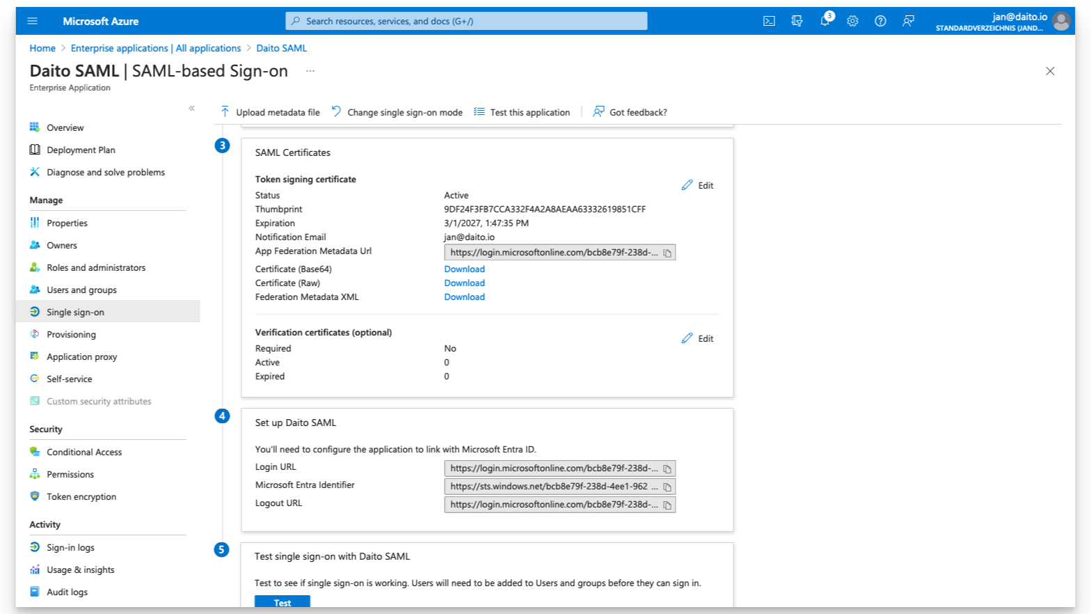 Microsoft Saml setup obtain identity providers