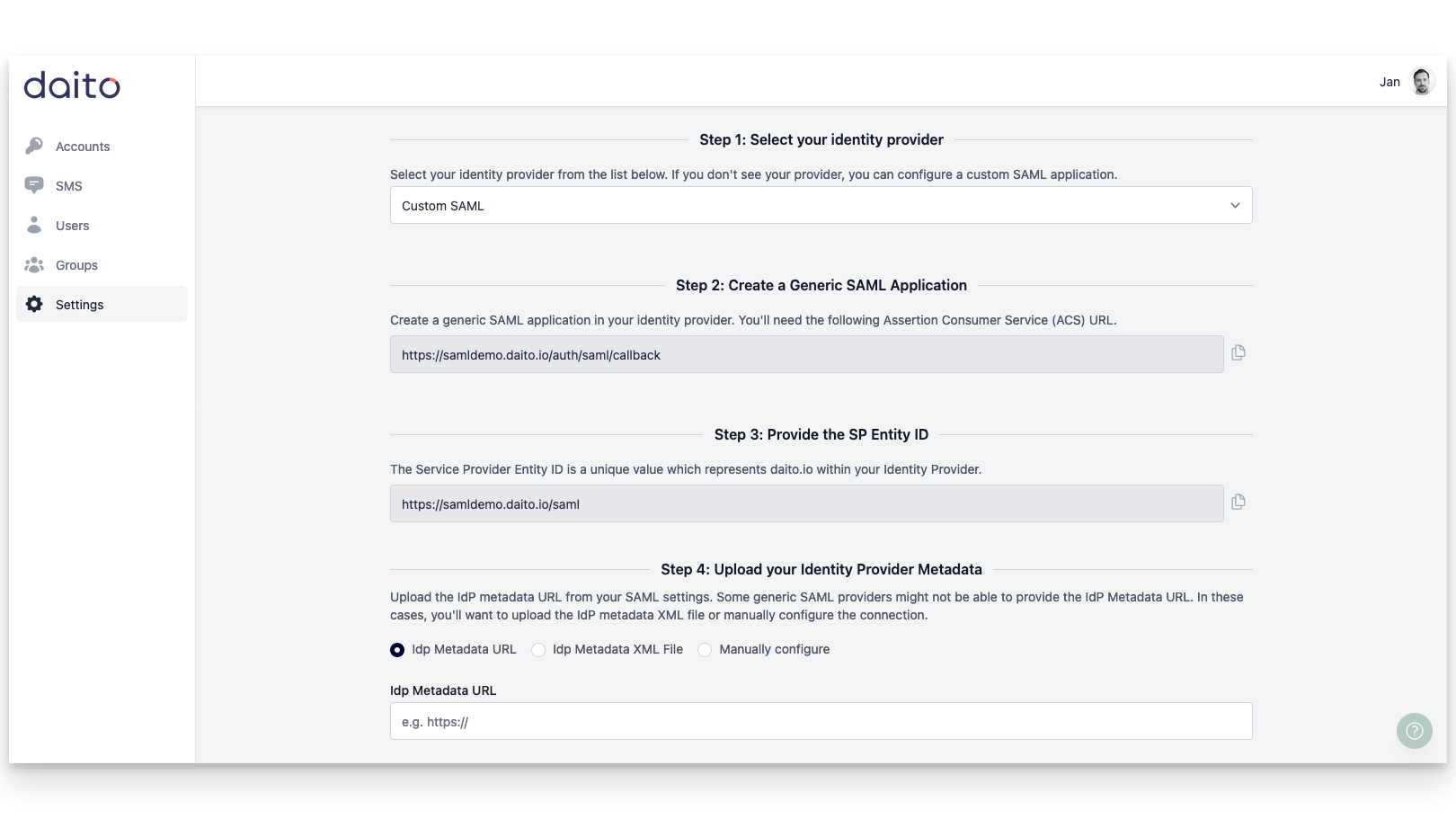 Daito custom saml settings