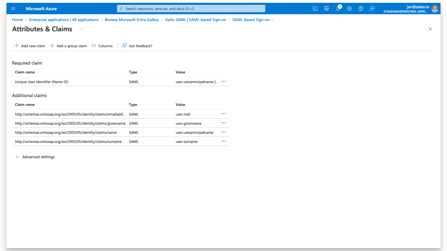 Microsoft Saml setup