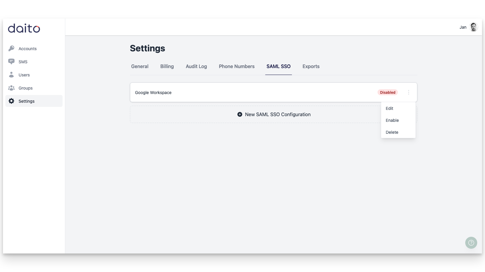 Daito SSO Saml Settings